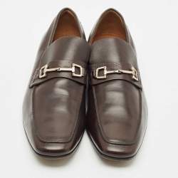 Pre Owned Gucci Brown Leather Horsebit Loafers Size 45