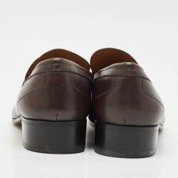 Pre Owned Gucci Brown Leather Horsebit Loafers Size 45