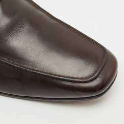 Pre Owned Gucci Brown Leather Horsebit Loafers Size 45
