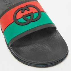 Gucci Multicolor Rubber Web Interlocking G Flat Pool Slides Size 42