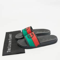Gucci Multicolor Rubber Web Interlocking G Flat Pool Slides Size 42