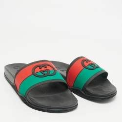 Gucci Multicolor Rubber Web Interlocking G Flat Pool Slides Size 42