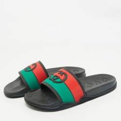 Gucci Multicolor Rubber Web Interlocking G Flat Pool Slides Size 42