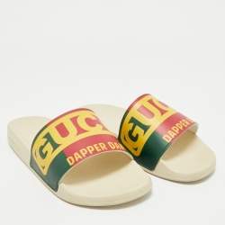 Gucci Cream Rubber Dapper Dan Pool Flat Slides Size 42