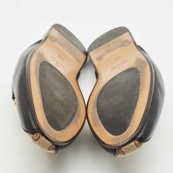 Pre Owned Gucci Black/Beige GG Supreme Canvas and Leather Princetown Mules Size 42.5