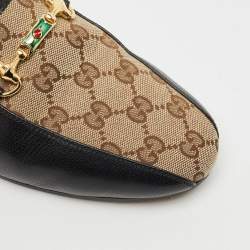 Pre Owned Gucci Black/Beige GG Supreme Canvas and Leather Princetown Mules Size 42.5