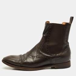 Gucci Brown Leather and Elastic Ankle Boots Size 43.5