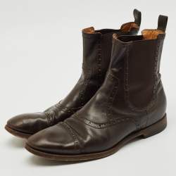 Gucci Brown Leather and Elastic Ankle Boots Size 43.5