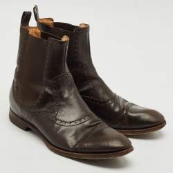 Gucci Brown Leather and Elastic Ankle Boots Size 43.5