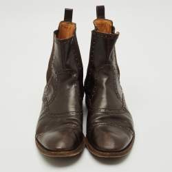 Gucci Brown Leather and Elastic Ankle Boots Size 43.5