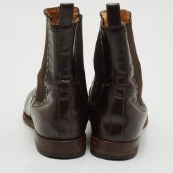 Gucci Brown Leather and Elastic Ankle Boots Size 43.5