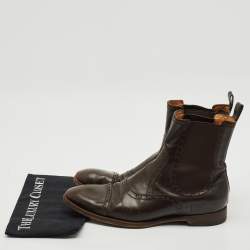 Gucci Brown Leather and Elastic Ankle Boots Size 43.5