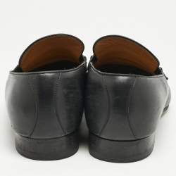 Gucci Black Leather Interlocking G Loafers Size 44