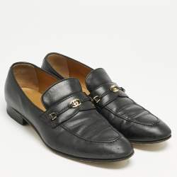 Gucci Black Leather Interlocking G Loafers Size 44