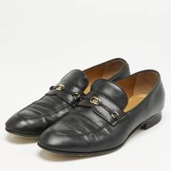 Gucci Black Leather Interlocking G Loafers Size 44
