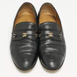Gucci Black Leather Interlocking G Loafers Size 44