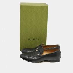 Gucci Black Leather Interlocking G Loafers Size 44