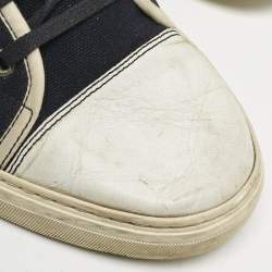 Gucci Navy Blue/White Canvas and Leather Web Detail High Top Sneakers Size 43