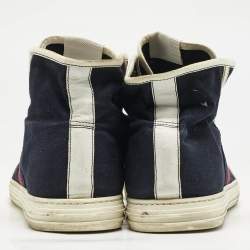 Gucci Navy Blue/White Canvas and Leather Web Detail High Top Sneakers Size 43