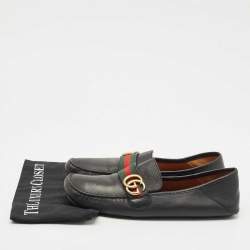 Gucci Brown Leather GG Web Penny Loafers Size 43.5