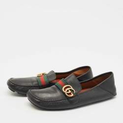 Gucci Brown Leather GG Web Penny Loafers Size 43.5