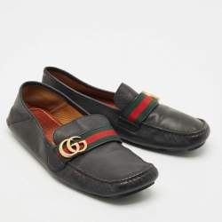 Gucci Brown Leather GG Web Penny Loafers Size 43.5