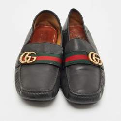 Gucci Brown Leather GG Web Penny Loafers Size 43.5