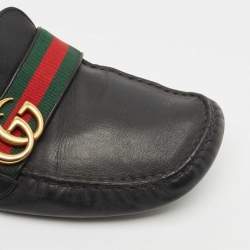 Gucci Brown Leather GG Web Penny Loafers Size 43.5