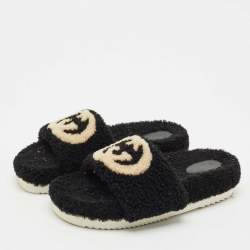 Gucci Black Shearling GG Flat Slides Size 42