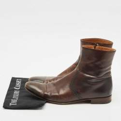 Gucci Brown Brogue Leather Zip Ankle Length Boots Size 43