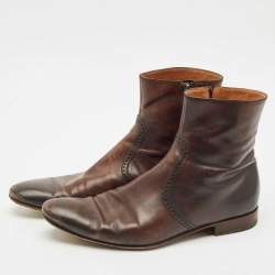 Gucci Brown Brogue Leather Zip Ankle Length Boots Size 43