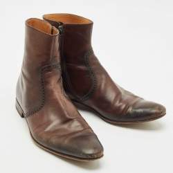 Gucci Brown Brogue Leather Zip Ankle Length Boots Size 43