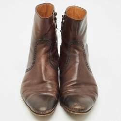 Gucci Brown Brogue Leather Zip Ankle Length Boots Size 43