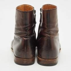 Gucci Brown Brogue Leather Zip Ankle Length Boots Size 43