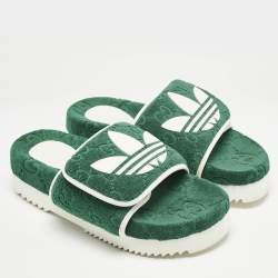 Gucci Green GG Fabric Flat Slide Sandals Size 42