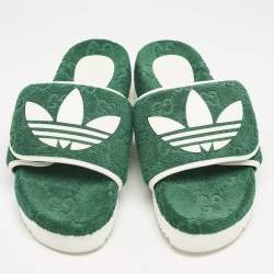 Gucci Green GG Fabric Flat Slide Sandals Size 42