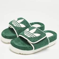 Gucci Green GG Fabric Flat Slide Sandals Size 42