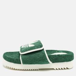 Gucci Green GG Fabric Flat Slide Sandals Size 42