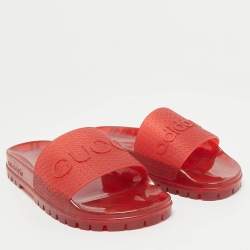 Gucci x Adidas Red Rubber Adilette Pool Slide Sandals Size 42