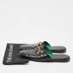 Gucci Black Leather Horsebit Flat Slides Size 41