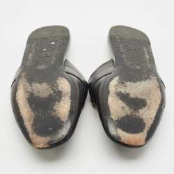 Gucci Black Leather Horsebit Flat Slides Size 41