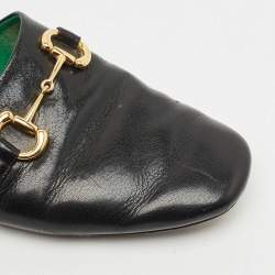 Gucci Black Leather Horsebit Flat Slides Size 41
