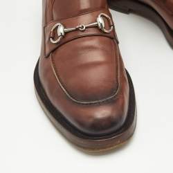 مملوكة مسبقًا حذاء لوفرز غوتشي هورسبيت جلد بني مقاس 42