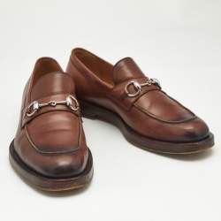 مملوكة مسبقًا حذاء لوفرز غوتشي هورسبيت جلد بني مقاس 42