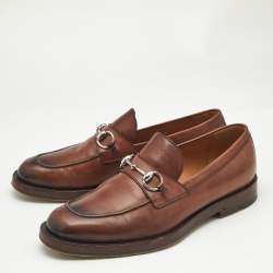 مملوكة مسبقًا حذاء لوفرز غوتشي هورسبيت جلد بني مقاس 42