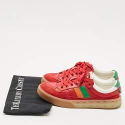 Gucci Red Leather and Nylon SS Stripe Lace Up Sneakers Size 38.5