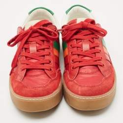 Gucci Red Leather and Nylon SS Stripe Lace Up Sneakers Size 38.5