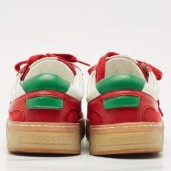 Gucci Red Leather and Nylon SS Stripe Lace Up Sneakers Size 38.5