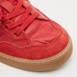 Gucci Red Leather and Nylon SS Stripe Lace Up Sneakers Size 38.5