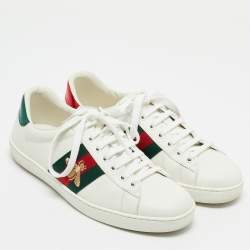 Gucci White Leather Embroidered Bee Web Ace Low Top Sneakers Size 41.5